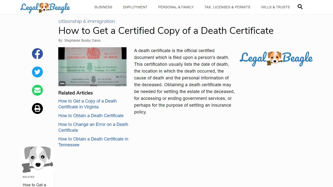 How to Get a Certified Copy of a Death Certificate | Legal Beagle